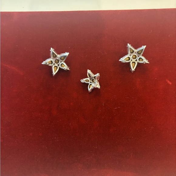 Set of 3 Retro Clear Rhinestone Starburst Scatter Brooches Pins - Picture 4 of 5